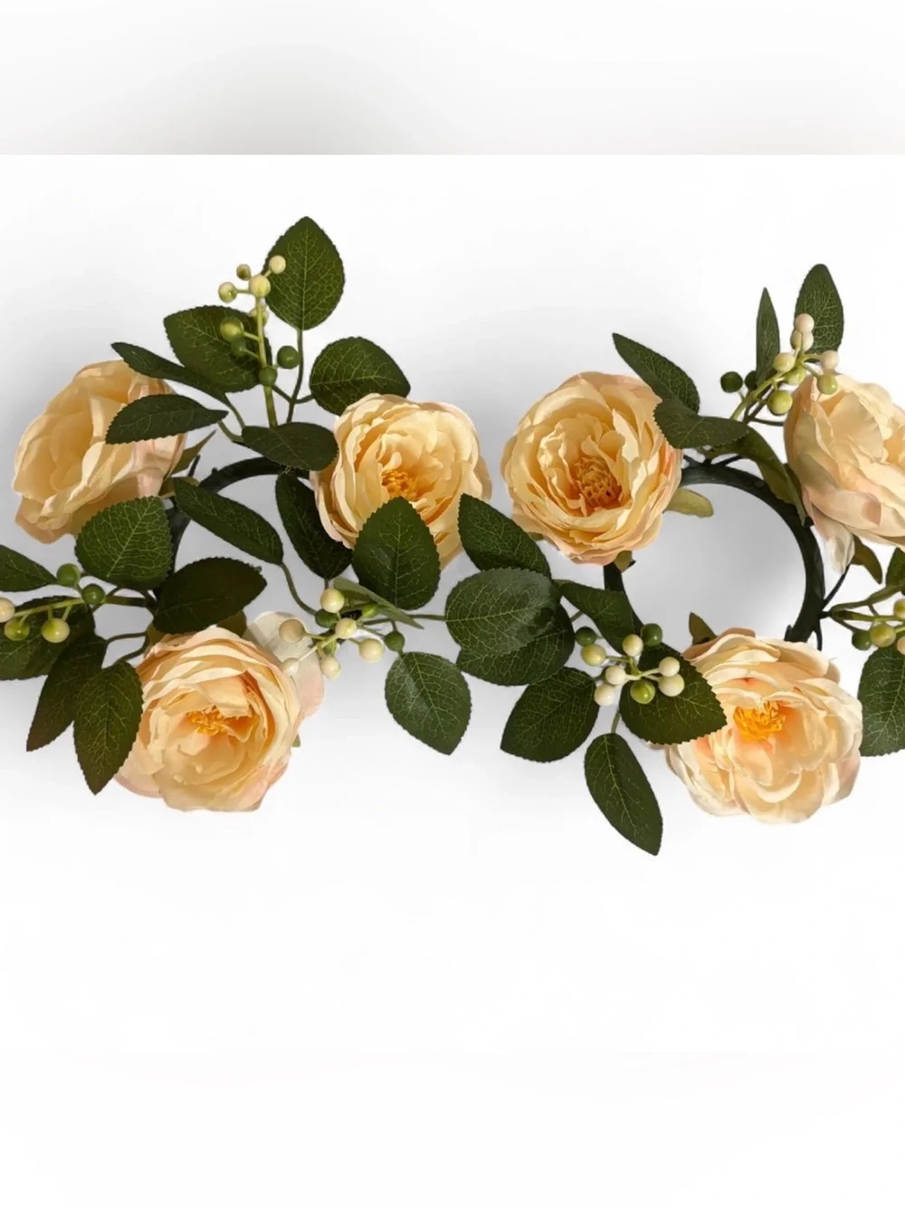 Cream And Green Floral Wreath Candle Holder  Centerpiece
